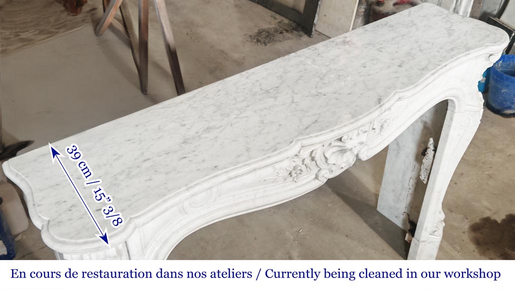 Louis XV style fireplace in Carrara marble with shell decoration-9