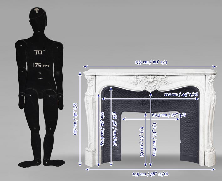 Louis XV style fireplace in Carrara marble with shell decoration-10