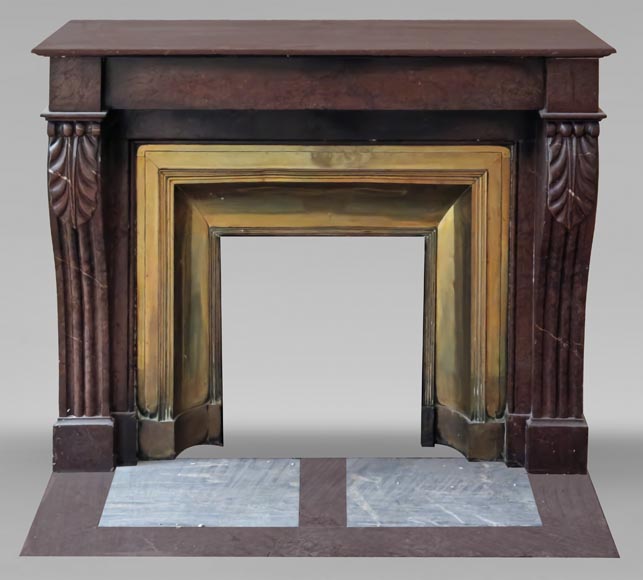 Napoleon III style fireplace in griotte marble with a brass interior-0