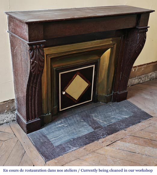 Napoleon III style fireplace in griotte marble with a brass interior-2
