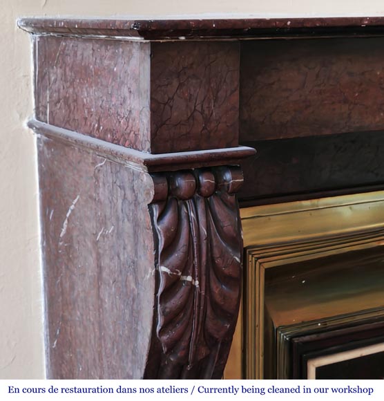 Napoleon III style fireplace in griotte marble with a brass interior-3