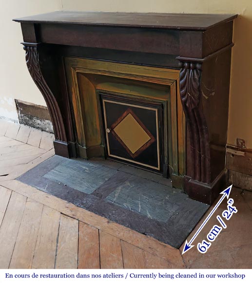 Napoleon III style fireplace in griotte marble with a brass interior-5