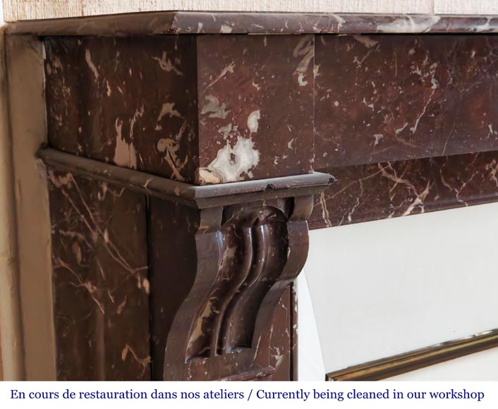 Napoleon III style fireplace, modillion type, in northern red marble-3