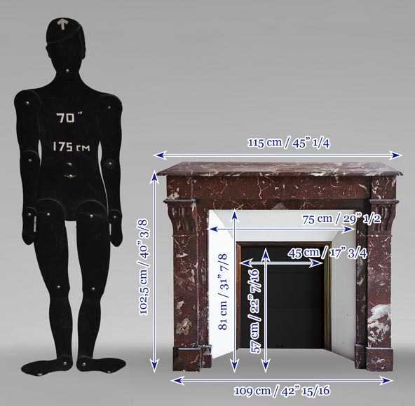 Napoleon III style fireplace, modillion type, in northern red marble-9