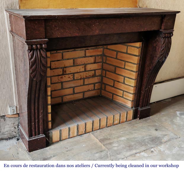 Napoleon III style fireplace decorated with acanthus leaves, in griotte red marble-2