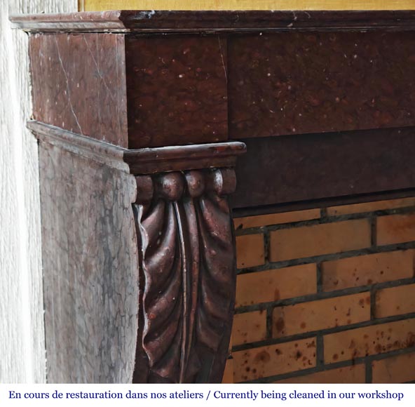 Napoleon III style fireplace decorated with acanthus leaves, in griotte red marble-3