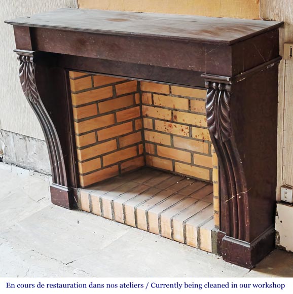Napoleon III style fireplace decorated with acanthus leaves, in griotte red marble-5