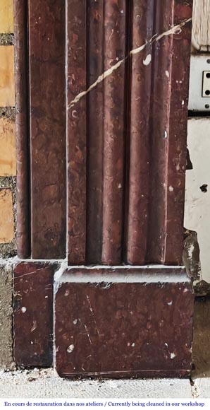 Napoleon III style fireplace decorated with acanthus leaves, in griotte red marble-7