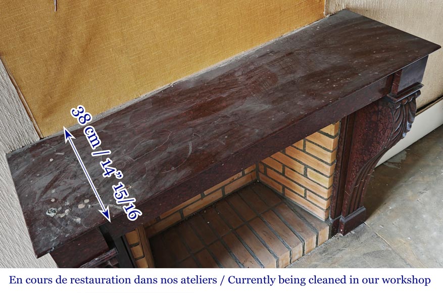 Napoleon III style fireplace decorated with acanthus leaves, in griotte red marble-8