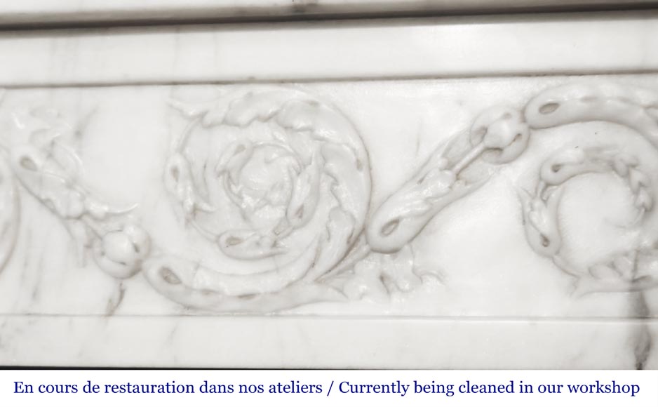 Louis XVI style fireplace in semi-statuary marble, featuring columns and Ionic capitals Louis XVI style fireplace in semi-statuary marble, featuring columns and Ionic capitals-3