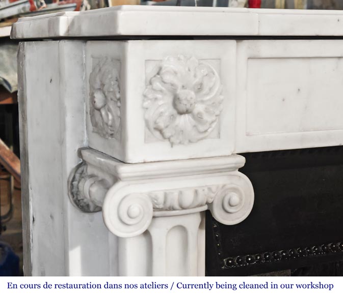 Louis XVI style fireplace in semi-statuary marble, featuring columns and Ionic capitals Louis XVI style fireplace in semi-statuary marble, featuring columns and Ionic capitals-5
