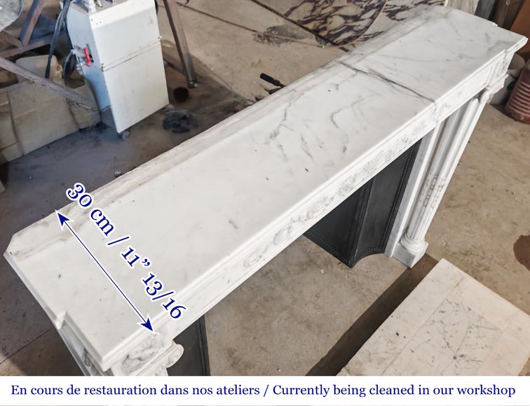 Louis XVI style fireplace in semi-statuary marble, featuring columns and Ionic capitals Louis XVI style fireplace in semi-statuary marble, featuring columns and Ionic capitals-16
