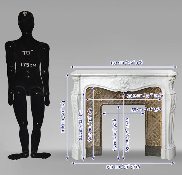 Louis XV style fireplace in Carrara marble, decorated with a vase of flowers-14