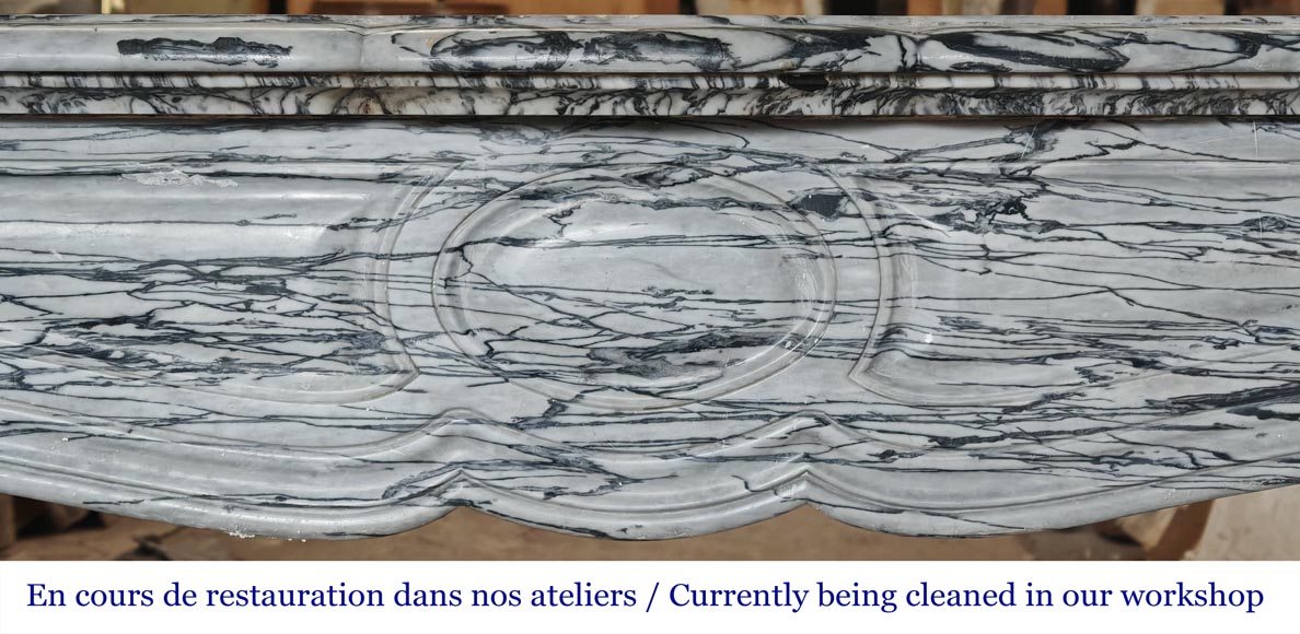 Louis XV style Pompadour model fireplace in blue floral marble-1