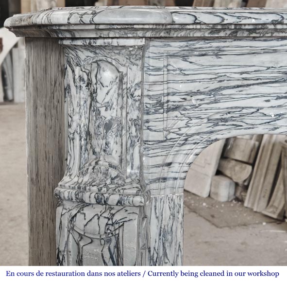 Louis XV style Pompadour model fireplace in blue floral marble-3