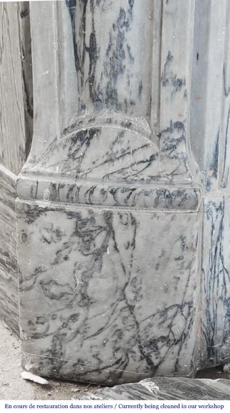 Louis XV style Pompadour model fireplace in blue floral marble-4