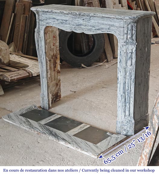 Louis XV style Pompadour model fireplace in blue floral marble-5