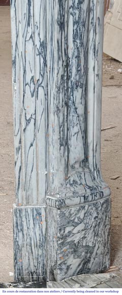 Louis XV style Pompadour model fireplace in blue floral marble-7
