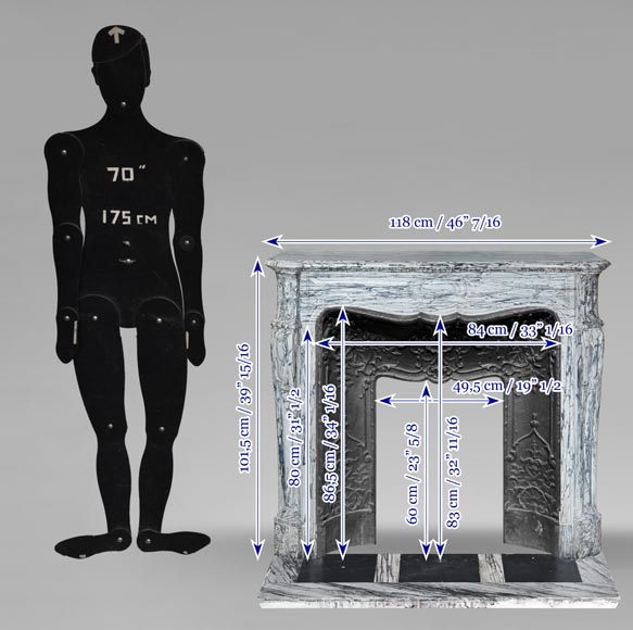 Louis XV style Pompadour model fireplace in blue floral marble-10