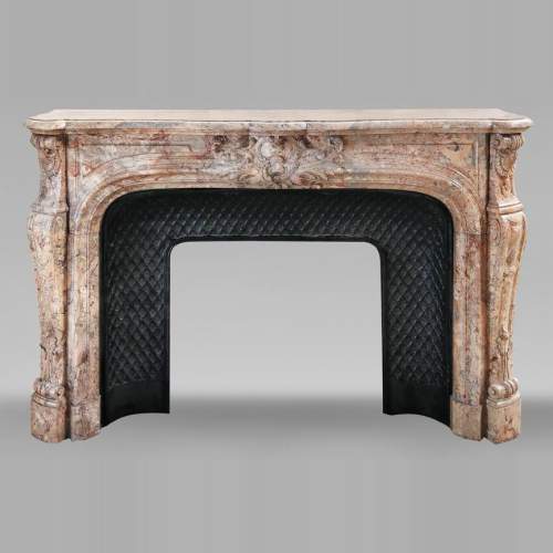 Regency style fireplace, in richly sculpted Sarrancolin marble