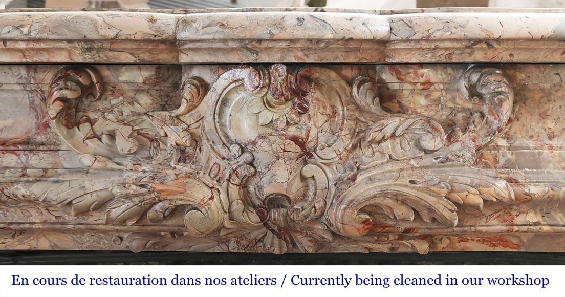 Regency style fireplace, in richly sculpted Sarrancolin marble-1