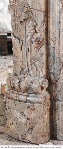 Regency style fireplace, in richly sculpted Sarrancolin marble-7