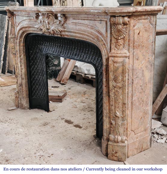 Regency style fireplace, in richly sculpted Sarrancolin marble-8