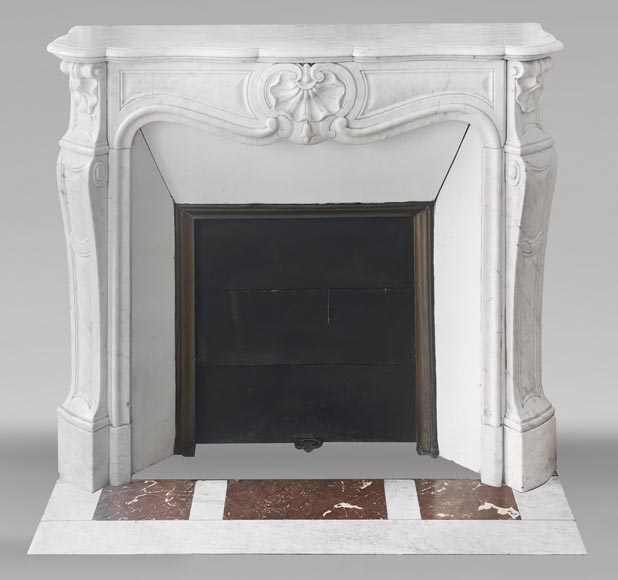 Louis XV style fireplace with shell decoration, in Carrara marble-0