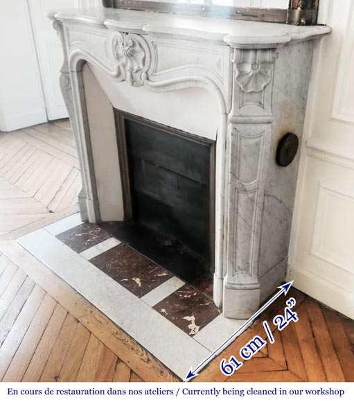Louis XV style fireplace with shell decoration, in Carrara marble-6