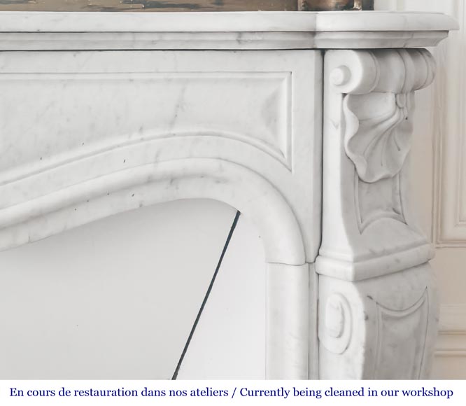 Louis XV style fireplace with shell decoration, in Carrara marble-7