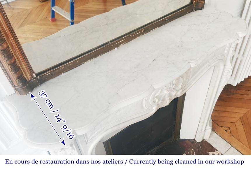 Louis XV style fireplace with shell decoration, in Carrara marble-10