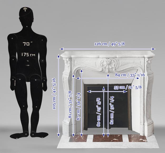 Louis XV style fireplace with shell decoration, in Carrara marble-11