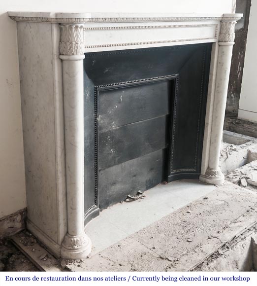 Louis XVI style fireplace with half Corinthian columns, in Carrara marble-2