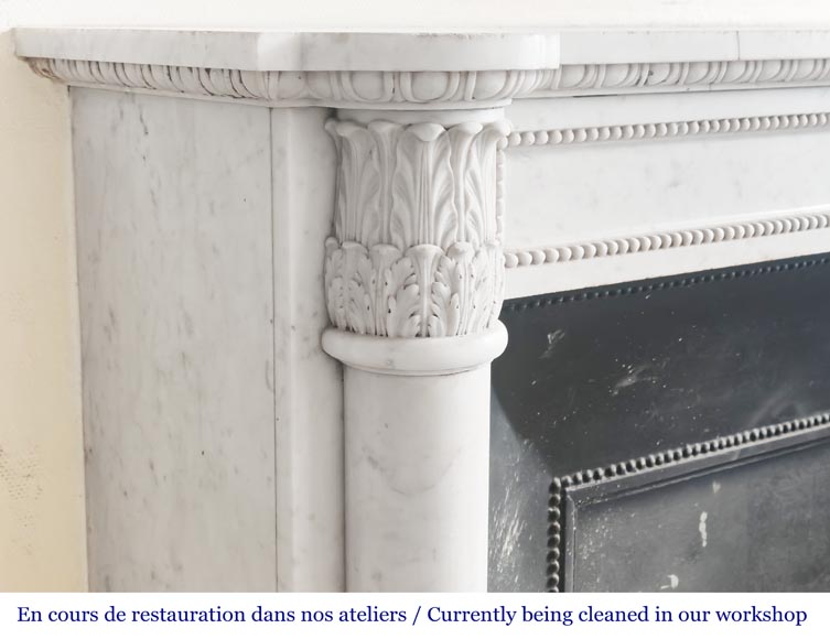Louis XVI style fireplace with half Corinthian columns, in Carrara marble-3