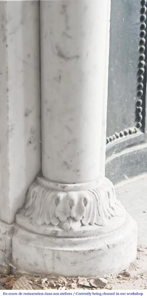 Louis XVI style fireplace with half Corinthian columns, in Carrara marble-5