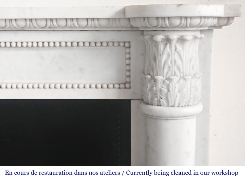 Louis XVI style fireplace with half Corinthian columns, in Carrara marble-7