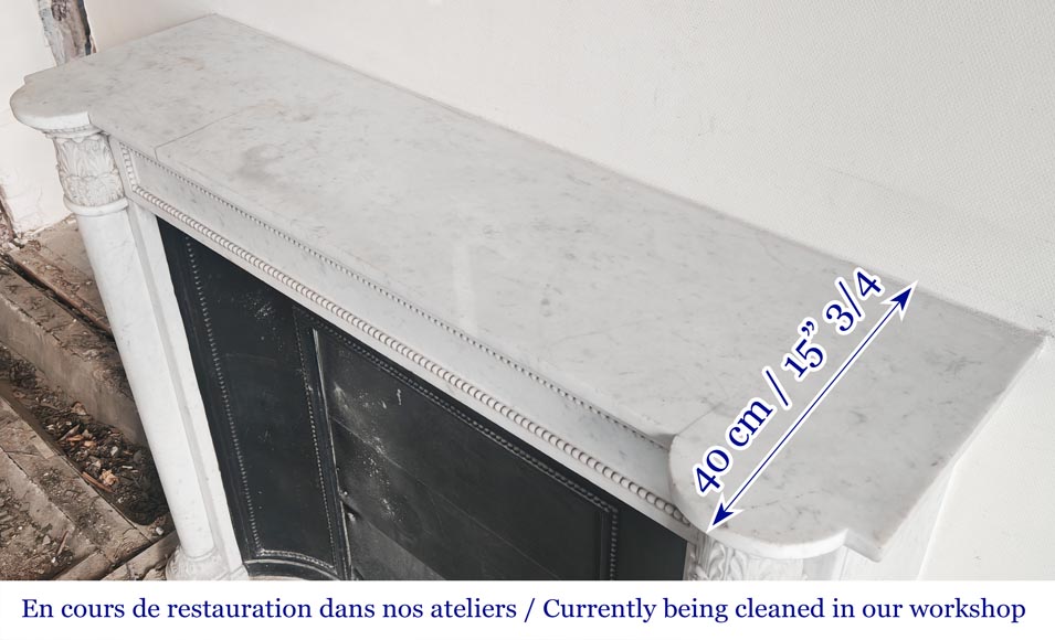 Louis XVI style fireplace with half Corinthian columns, in Carrara marble-9