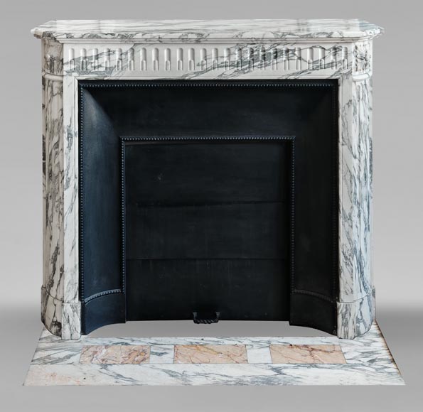 Louis XVI style fireplace with fluted decoration in Arabescato marble-0