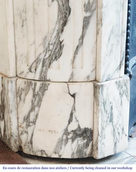 Louis XVI style fireplace with fluted decoration in Arabescato marble-4