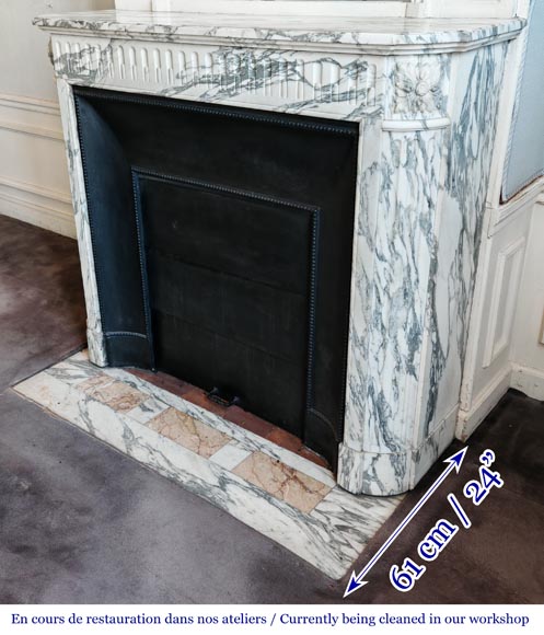 Louis XVI style fireplace with fluted decoration in Arabescato marble-5