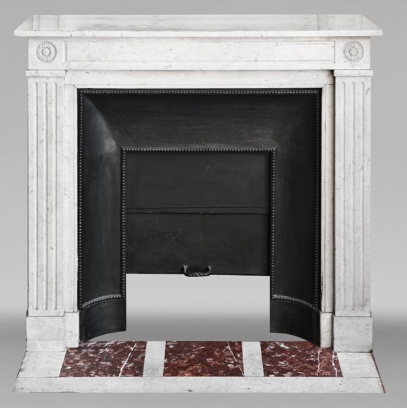 Louis XVI style fireplace with stylized daisies, in Carrara marble-0
