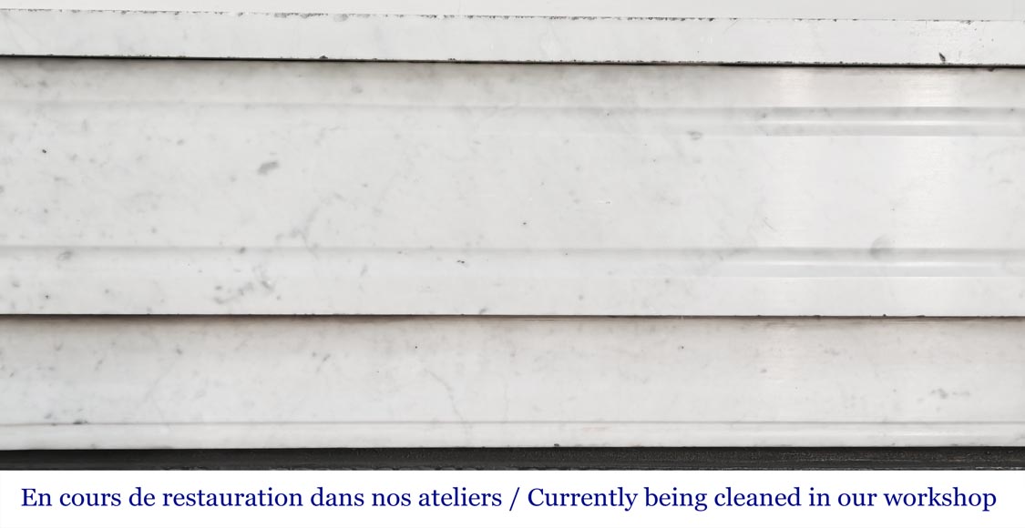 Louis XVI style fireplace with stylized daisies, in Carrara marble-1