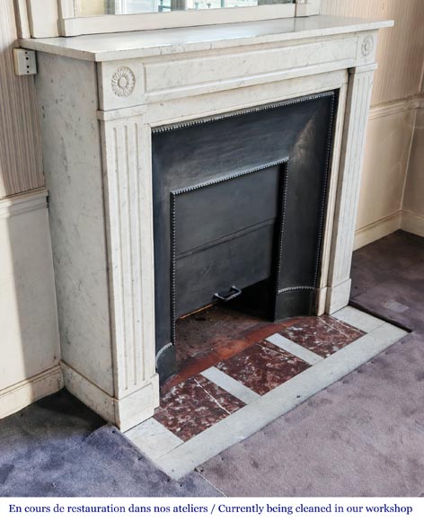 Louis XVI style fireplace with stylized daisies, in Carrara marble-2