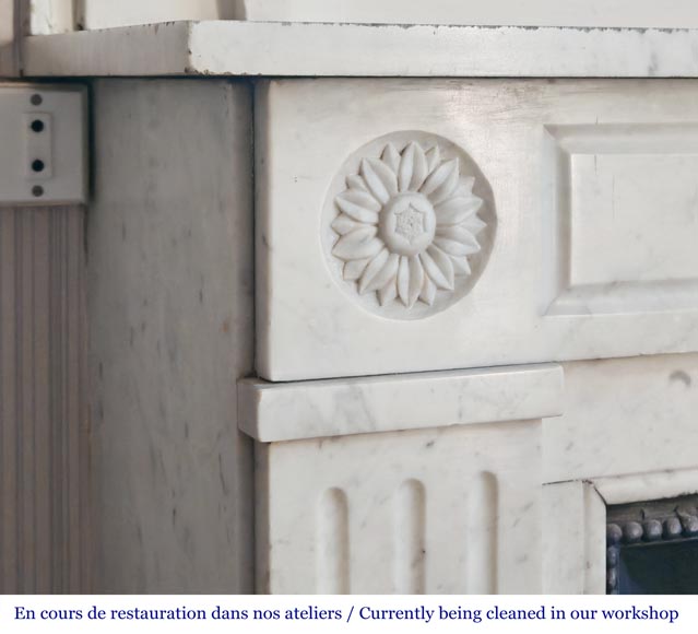 Louis XVI style fireplace with stylized daisies, in Carrara marble-3