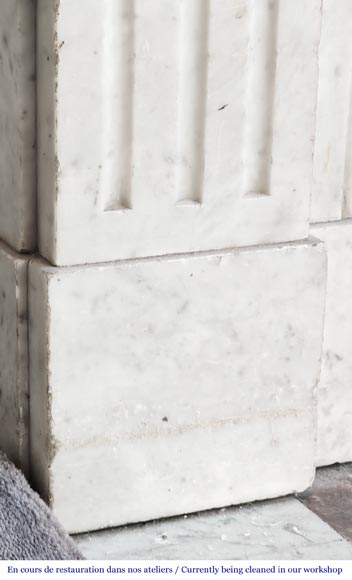 Louis XVI style fireplace with stylized daisies, in Carrara marble-4