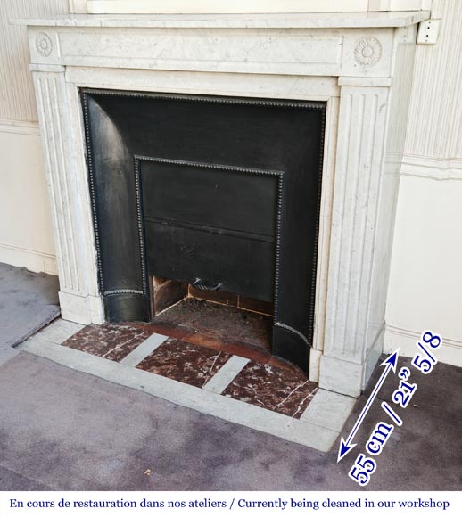 Louis XVI style fireplace with stylized daisies, in Carrara marble-5