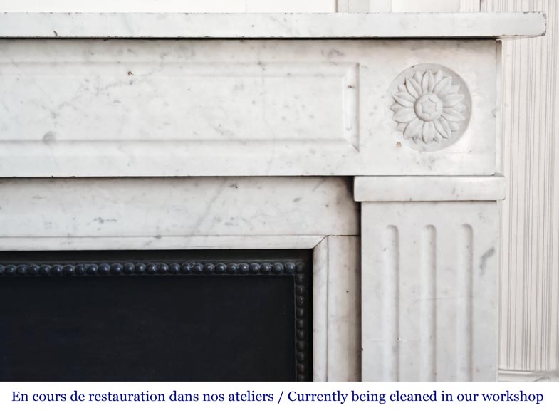 Louis XVI style fireplace with stylized daisies, in Carrara marble-6