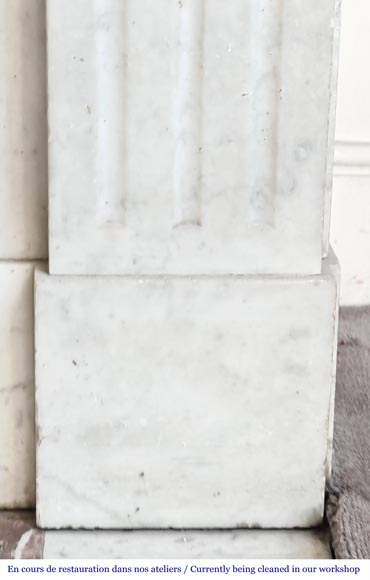 Louis XVI style fireplace with stylized daisies, in Carrara marble-7