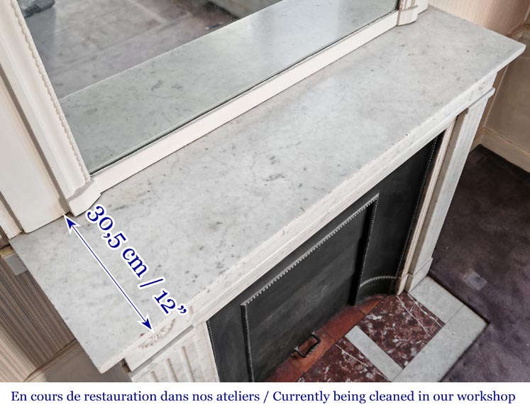 Louis XVI style fireplace with stylized daisies, in Carrara marble-9