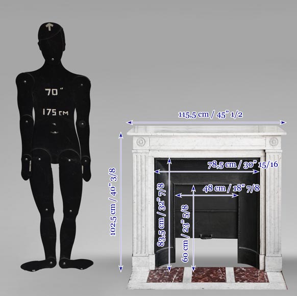 Louis XVI style fireplace with stylized daisies, in Carrara marble-10